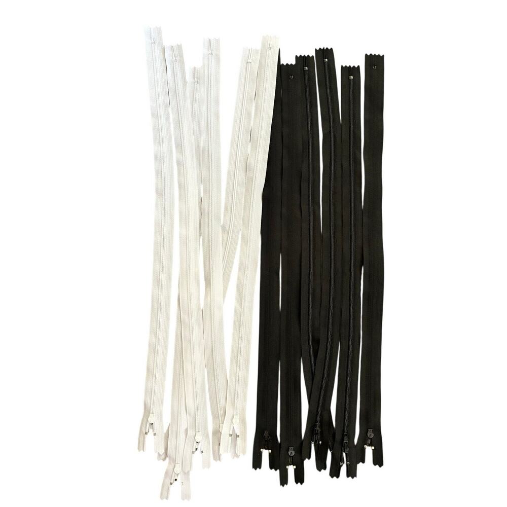 YKK 18" #3 Nylon Coil Zippers Mixed Bulk Lot 6 White & 6 Black 12 Total